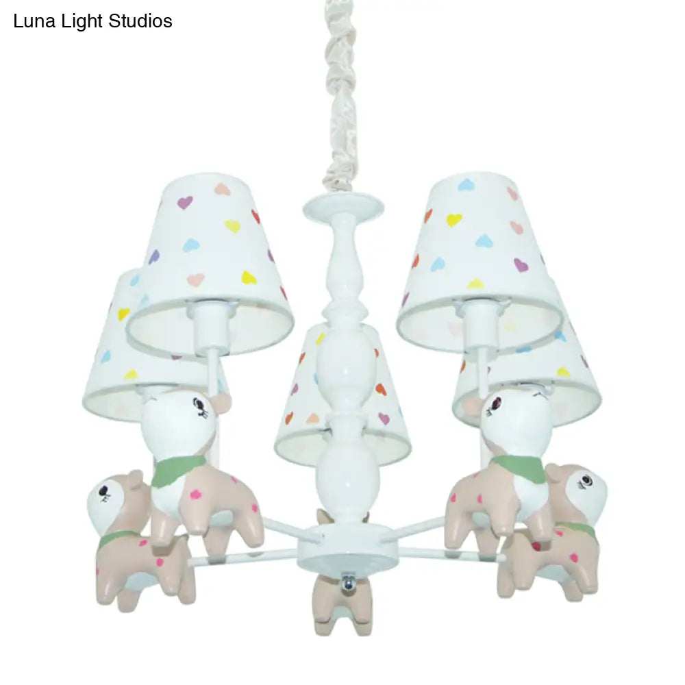 White Fabric Animal Baby Deer Chandelier: 5-Light Pendant Fixture For Kids Bedroom