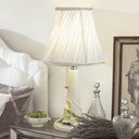 White Fabric Nightstand Lamp: 1 Head Bell Night Light With Calla Lily Resin Base & Pull Chain