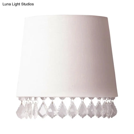White Fabric Wall-Mounted Sconce Light - Traditional Design With Crystal Drop