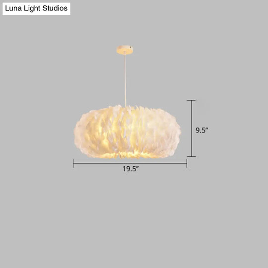 White Feather Donut Pendant Lamp For Bedroom Ceiling