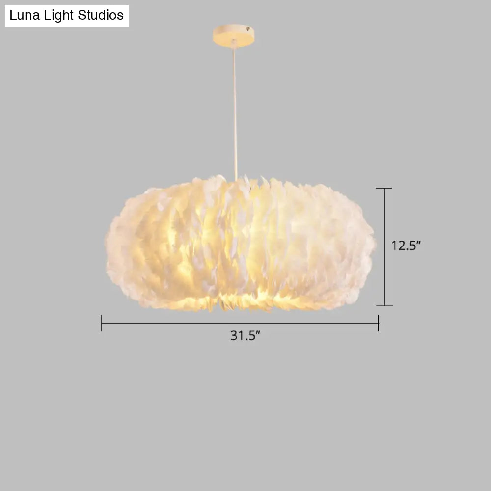 White Donut Pendant Feather Bedroom Ceiling Chandelier - Simple Stylish Lamp