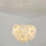 White Feather Hanging Lamp: Round Ceiling Light For Girls’ Bedroom - Simplicity & Style / F