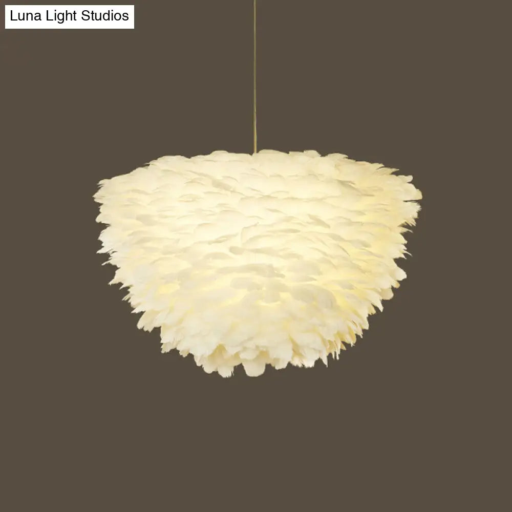 Minimalist White Floral Pendant Chandelier With Feather Suspension Lighting For Dining Room