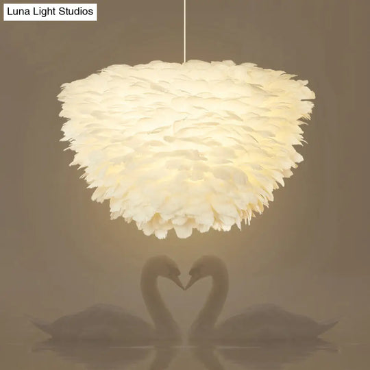 Minimalist White Floral Pendant Chandelier With Feather Suspension Lighting For Dining Room / 13