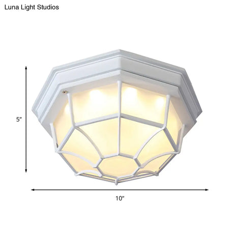 White Geometric Flush Ceiling Mount Light Fixture - Industrial Frosted Glass For Bedroom