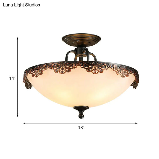 White Glass Bowl Ceiling Lamp - 6-Light Semi Flush Mount For Dining Room