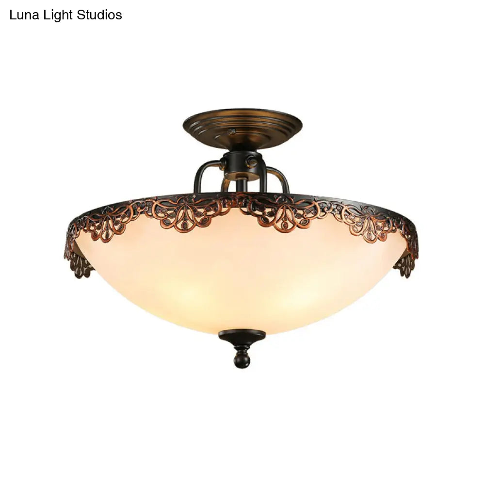 White Glass Bowl Ceiling Lamp - 6-Light Semi Flush Mount For Dining Room