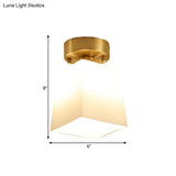White Glass Brass Flush Lamp - Scalloped/Shell/Trapezoid Design 1 - Light Cottage Ceiling Mount For