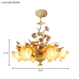 White Glass Chandelier With Flower And Leaf Decor For Countryside Charm - 3/6 Bulb Pendant Bedroom