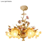 White Glass Chandelier With Flower And Leaf Decor For Countryside Charm - 3/6 Bulb Pendant Bedroom