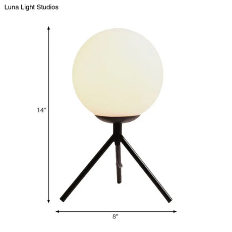 White Glass Globe Table Lamp - Modern 1 Light Black/Gold Tripod Base