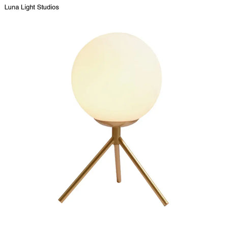 White Glass Globe Table Lamp - Modern 1 Light Black/Gold Tripod Base