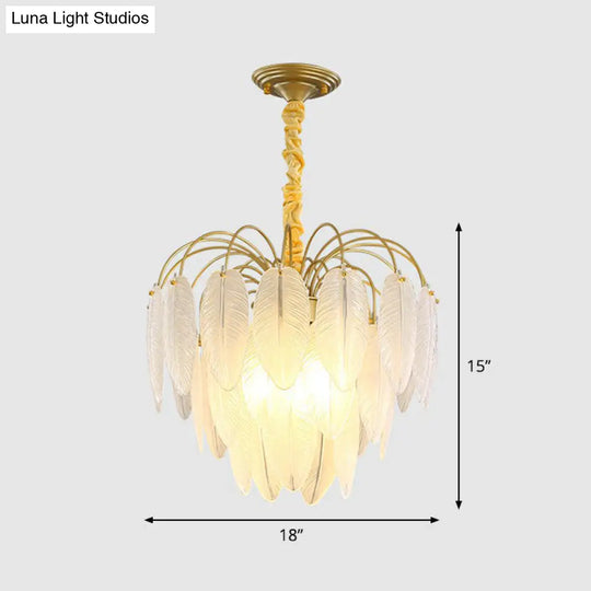 Modern Handmade White Glass Leaf Pendant Light With Gold Finish Chandelier 4 /
