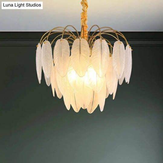 Modern Handmade White Glass Leaf Pendant Light With Gold Finish Chandelier