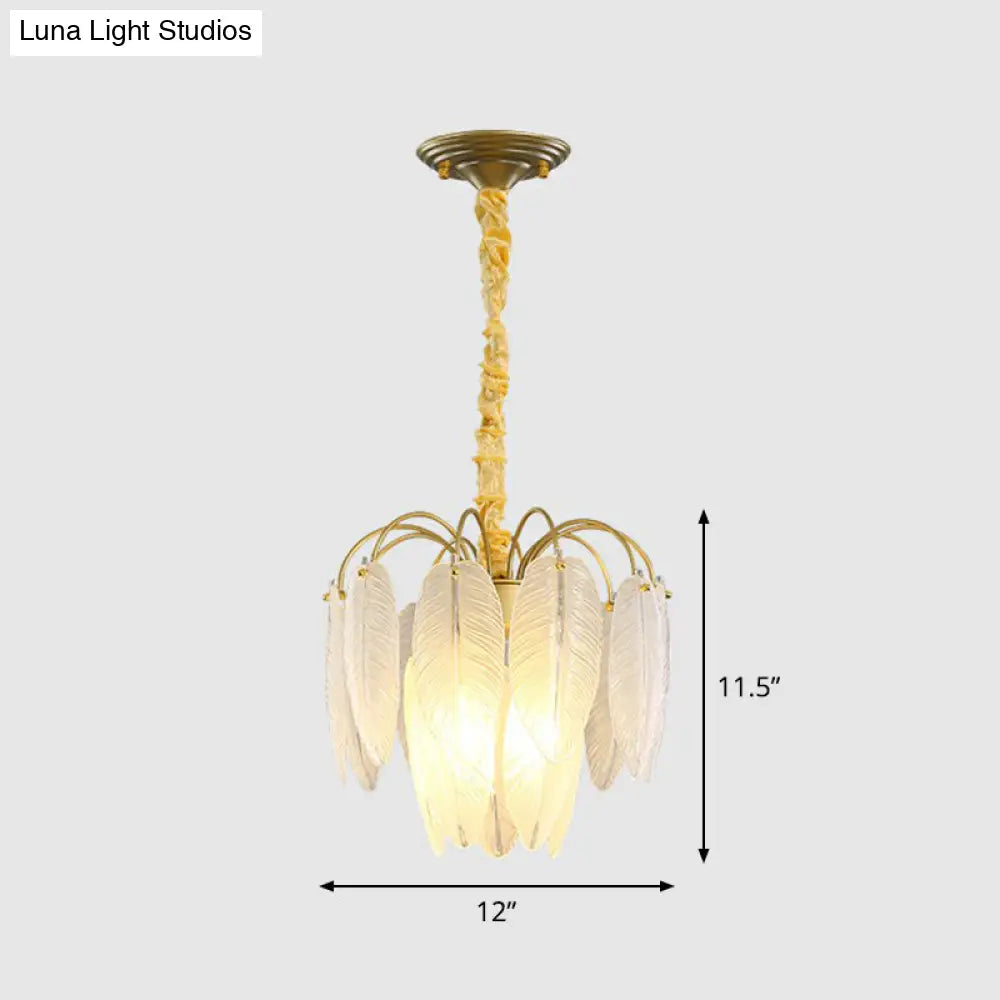 Modern Handmade White Glass Leaf Pendant Light With Gold Finish Chandelier 3 /