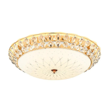 White Glass Led Flush Light With Crystal Accent - Simplicity Ceiling Lamp Available In 3 Sizes / 12’