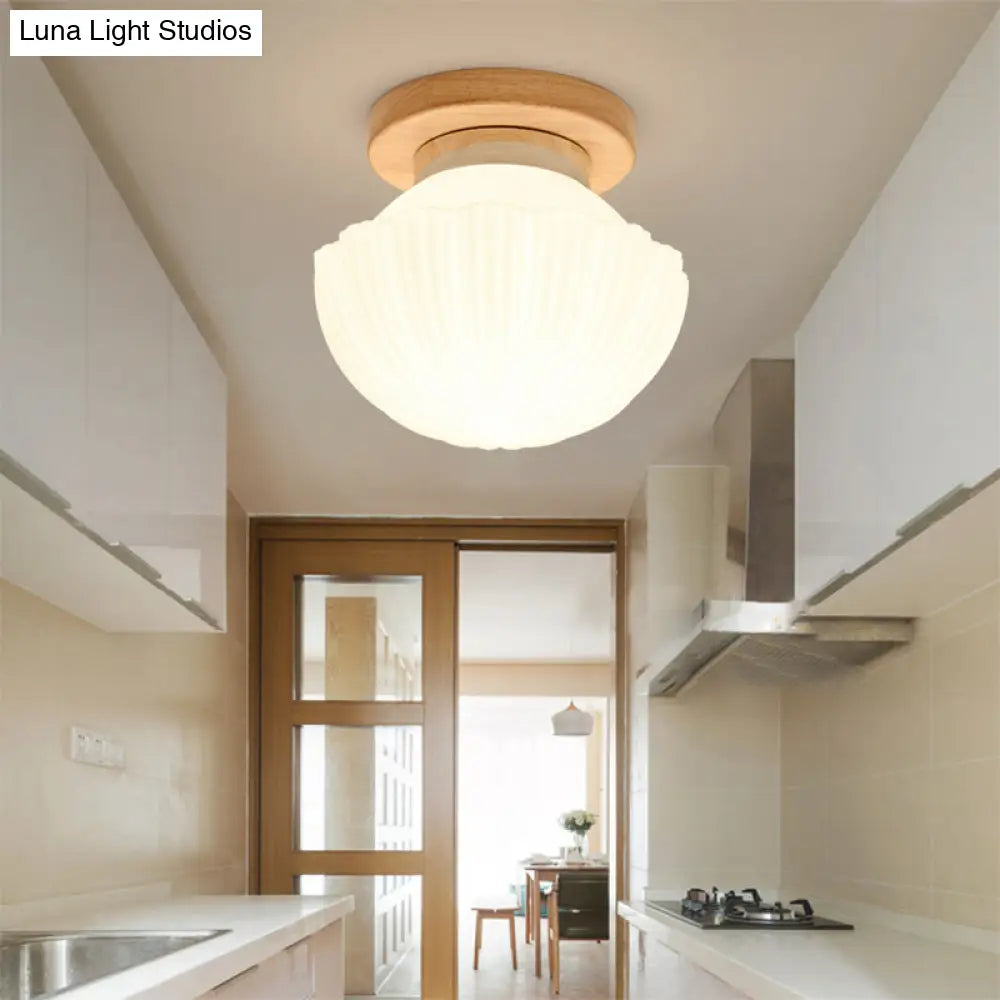 White Glass Led Flush Mount Lighting With Nordic Design – Shaded Entryway Ceiling Light Fixture