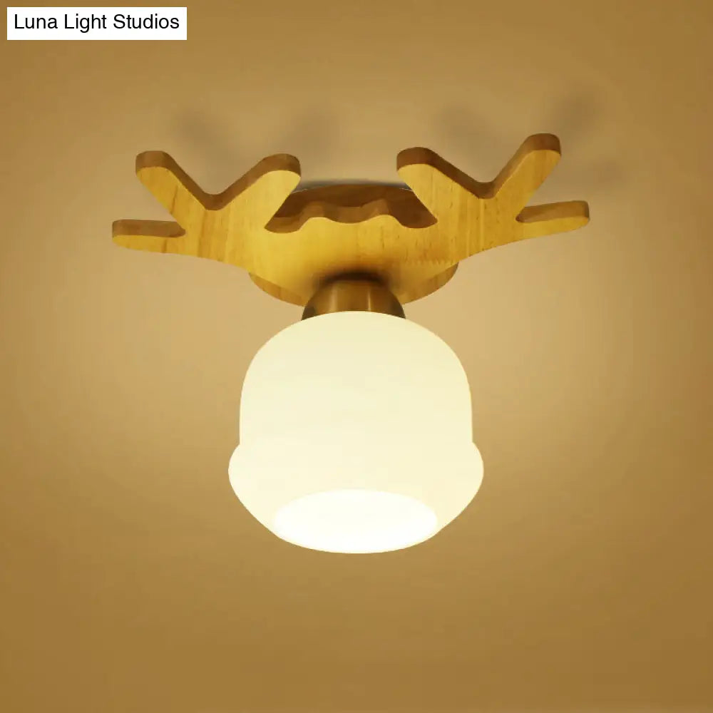 White Glass Led Flush Mount Lighting With Nordic Design Shaded Entryway Ceiling Light Fixture / E