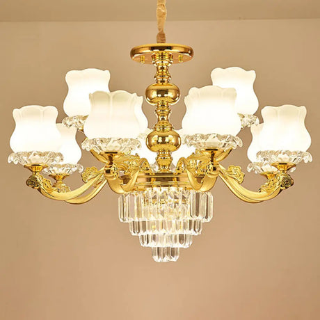 White Glass Modern Blossom Pendulum Light – Gold Living Room Pendant Chandelier 12 /