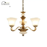 White Glass Pagoda Up Chandelier Traditional 3/6-Head Bedroom Hanging Pendant Light In Brass 3 /