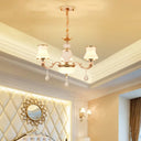 White Glass Pendant Chandelier With Crystal Draping For Living Room - Classic Bud Lighting 3 /