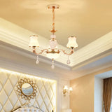 White Glass Pendant Chandelier With Crystal Draping For Living Room - Classic Bud Lighting 3 /