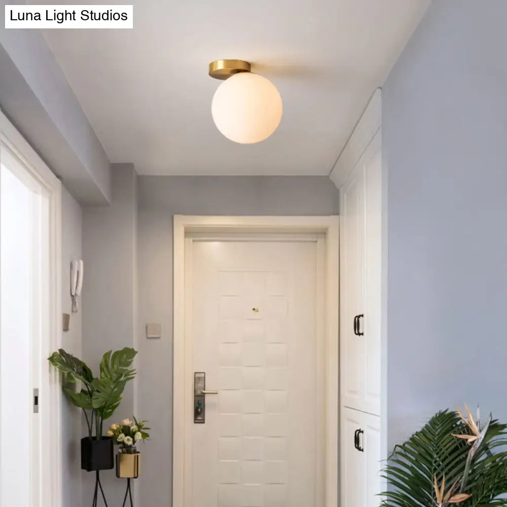 White Glass Round Ceiling Flush Mount Light - Simplistic Style Fixture