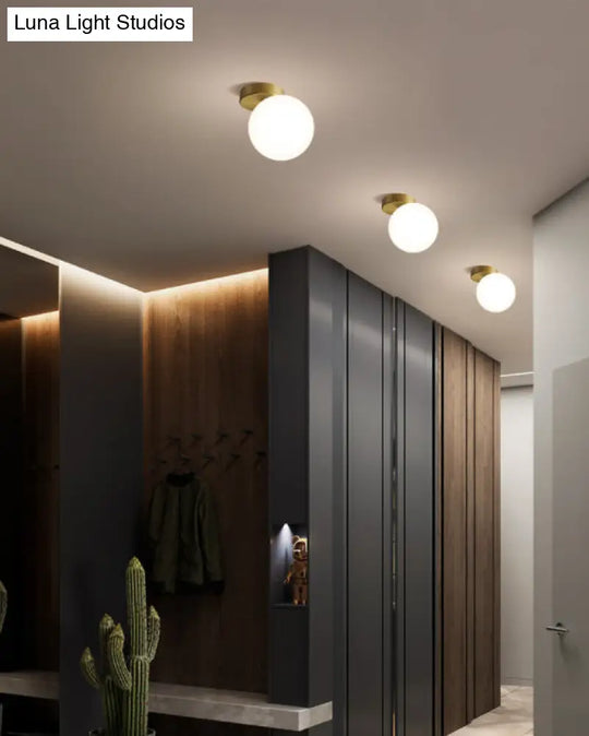 White Glass Round Ceiling Flush Mount Light - Simplistic Style Fixture