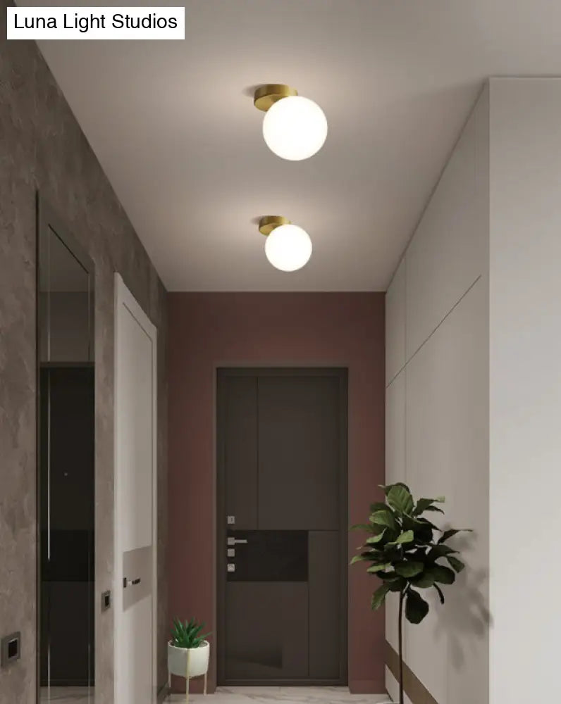 White Glass Round Ceiling Flush Mount Light - Simplistic Style Fixture