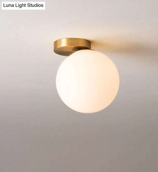 White Glass Round Ceiling Flush Mount Light - Simplistic Style Fixture
