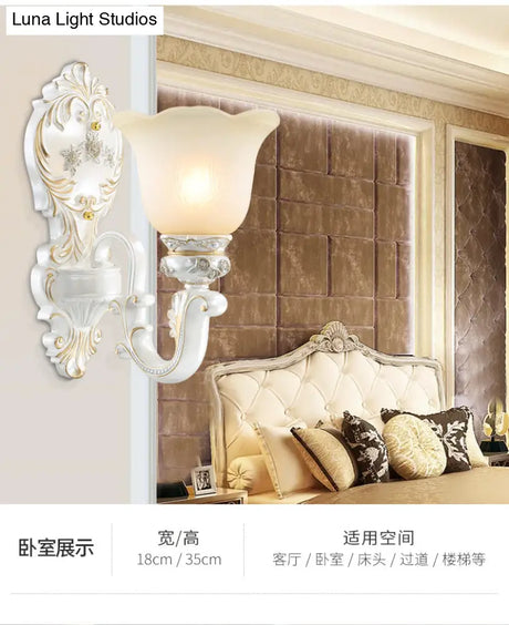 White Glass Wall Sconce Blossom - Half-Head Cottage Lighting For Living Room