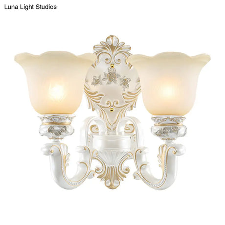 White Glass Wall Sconce Blossom - Half-Head Cottage Lighting For Living Room