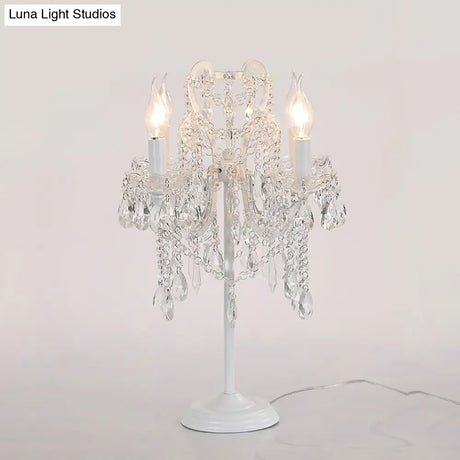 White/Gold Crystal Table Lamp - Elegant 2-Light Bent Arm Rural Style Living Room Night Light