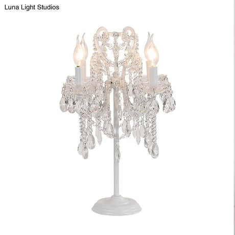 White/Gold Crystal Table Lamp - Elegant 2-Light Bent Arm Rural Style Living Room Night Light