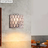 White Half-Cylinder Countryside Crystal Wall Sconce - 1 Light Bedroom Lighting Fixture