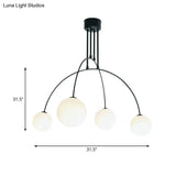 White Hanging Pendant Chandelier With Arch Iron Shade And Glass Balls For Living Room