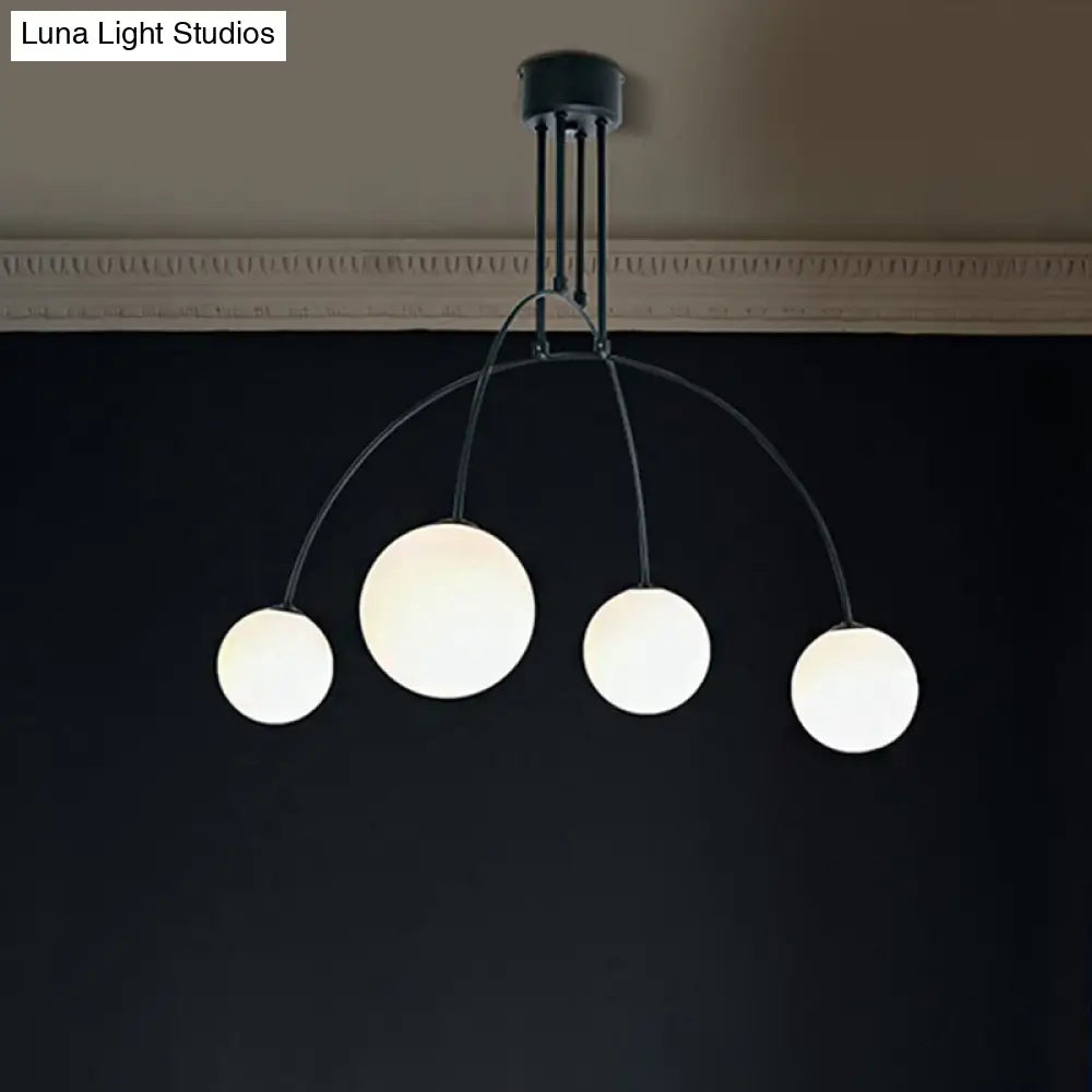 White Hanging Pendant Chandelier With Arch Iron Shade And Glass Balls For Living Room