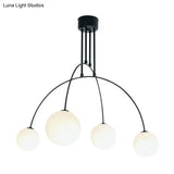 White Hanging Pendant Chandelier With Arch Iron Shade And Glass Balls For Living Room