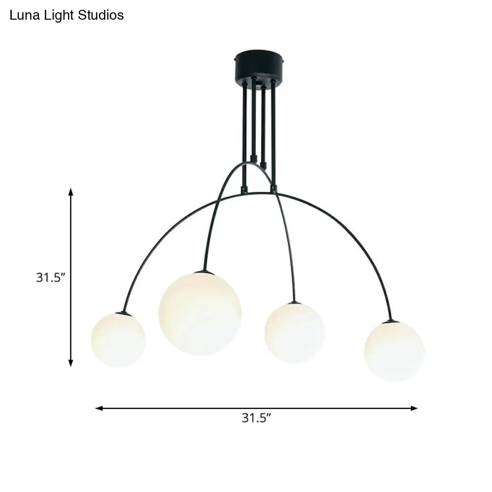 White Hanging Pendant Chandelier With Arch Iron Shade And Glass Balls For Living Room