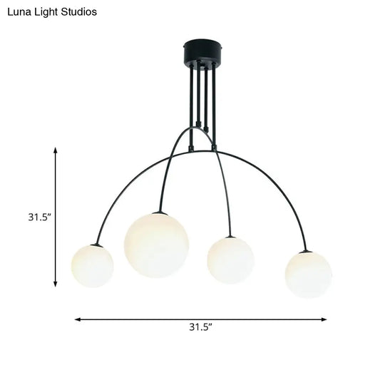 White Hanging Pendant Chandelier With Arch Iron Shade And Glass Balls For Living Room