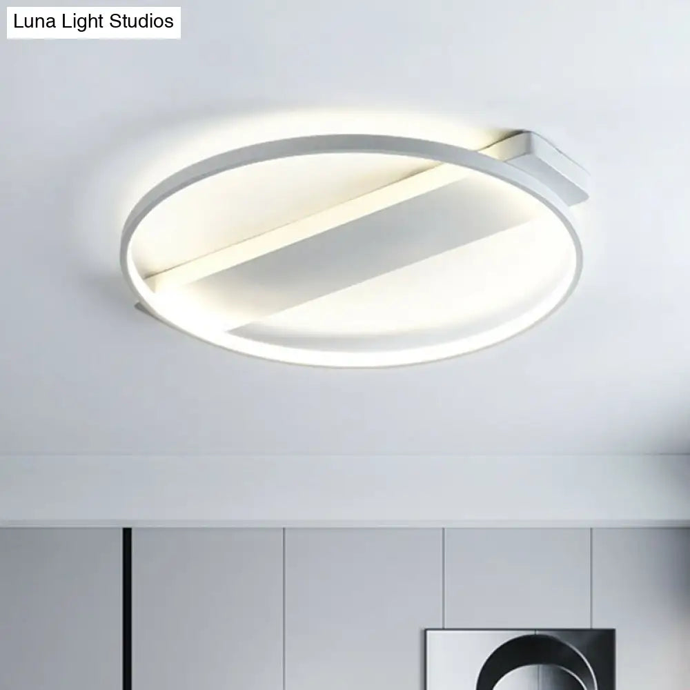 White Led Flush Mount Light: Modern Geometric Fixture For Bedroom Ceiling