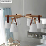 White Metal Chandelier: Barrel Living Room Pendant Lamp with Leather Strap - 6 Lights White
