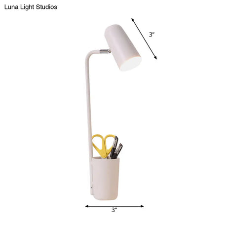 White Metal Desk Light With Pen Holder - Living Room Cup Table