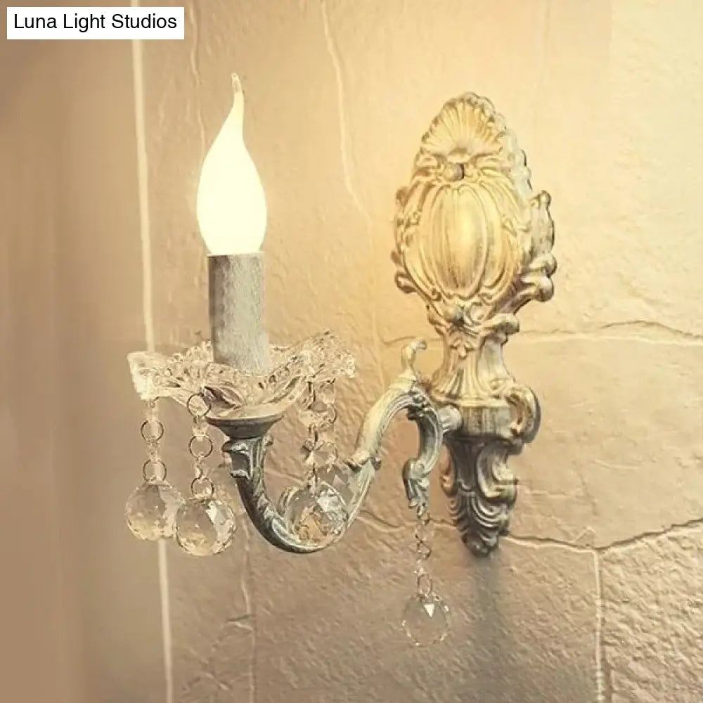 White Metal Kitchen Wall Sconce - Traditional One-Light Candle Lamp / A