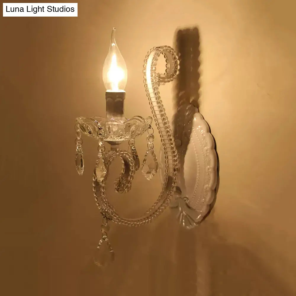 White Metal Kitchen Wall Sconce - Traditional One-Light Candle Lamp / B