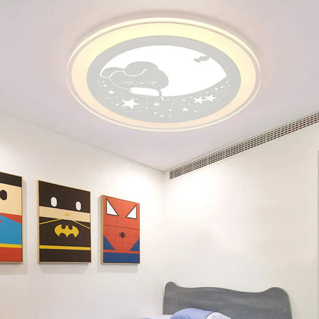 White Metal Moon Led Ceiling Mount Light With Sleep Bunny Girls Bedroom Lamp / 16’ Warm