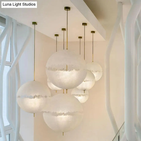White Moon Sphere Chandelier: 1-Head Resin Pendant Light For Hallway Decor