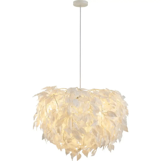 White Nordic Fabric Suspended Pendant Light For Living Room / 19.5’ Feather