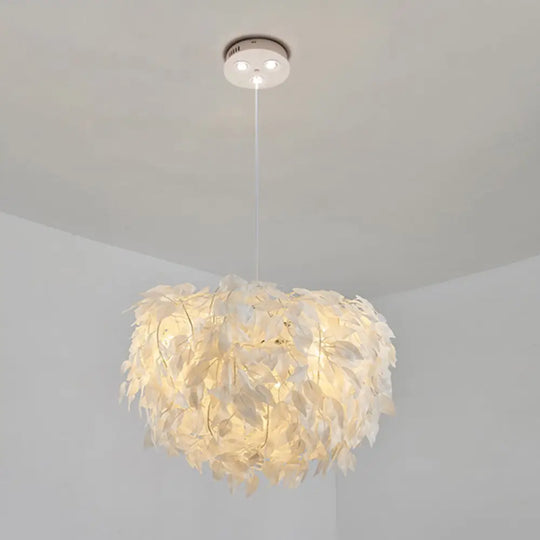White Nordic Fabric Suspended Pendant Light For Living Room / 19.5’ With Spot