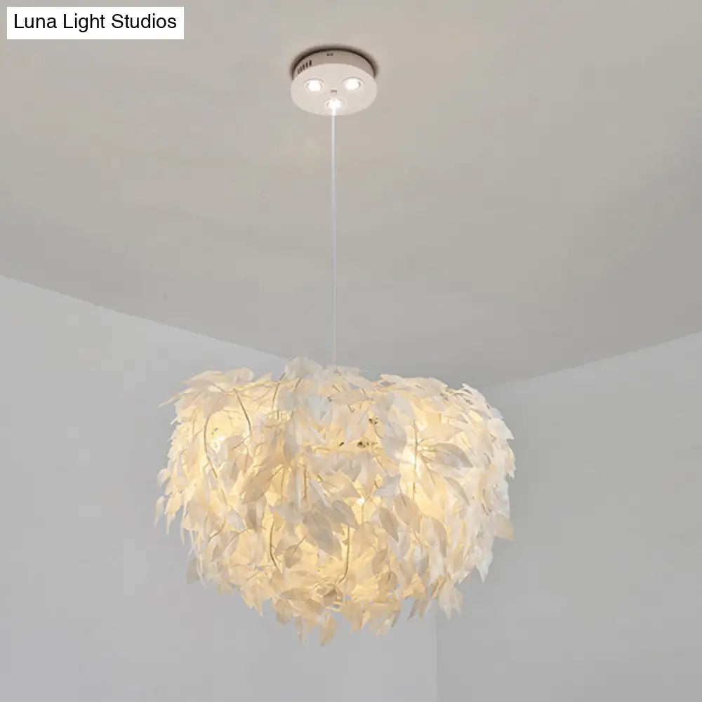 Sleek Nordic Fabric Pendant Light: White Domed Suspension For Living Room / 19.5 With Spot Light